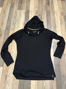 Smartwool Base Layer Hoodie Womens Small Black Merino Wool Lightweight Pullover